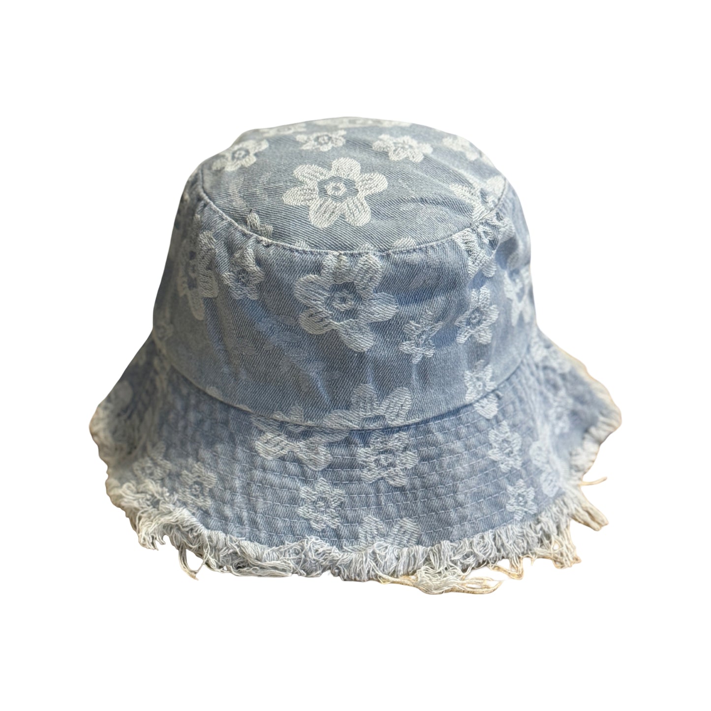 Women Floral Bucket Hat Distressed Edge Casual Denim Style Sun Hat