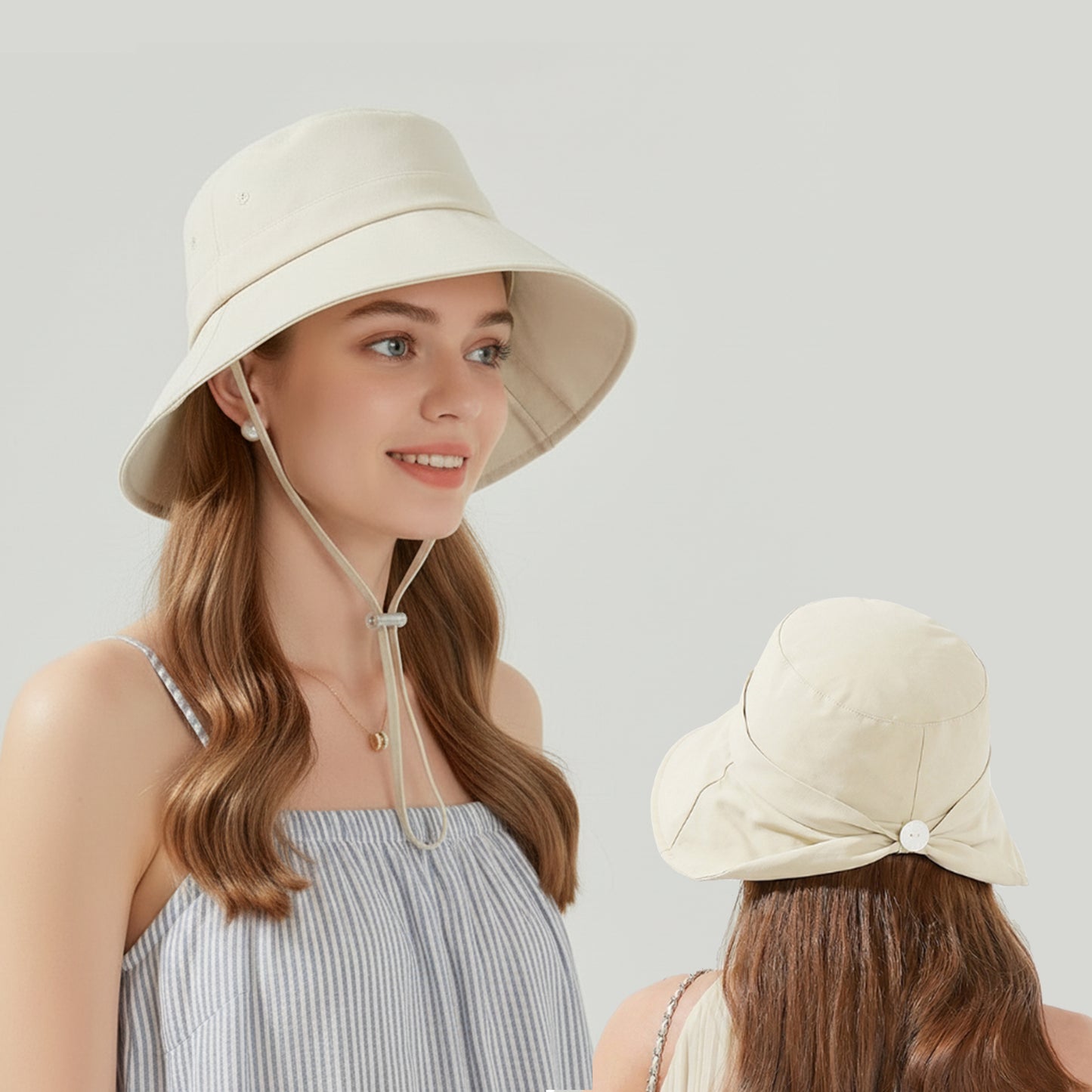 Wide Brim Sun Hat with Chin Strap Adjustable Fit UV Protection Bucket Hat