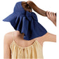 Wide Brim Sun Hat with Ponytail Opening Neck Flap Bow Detail UV Protection Summer Hat