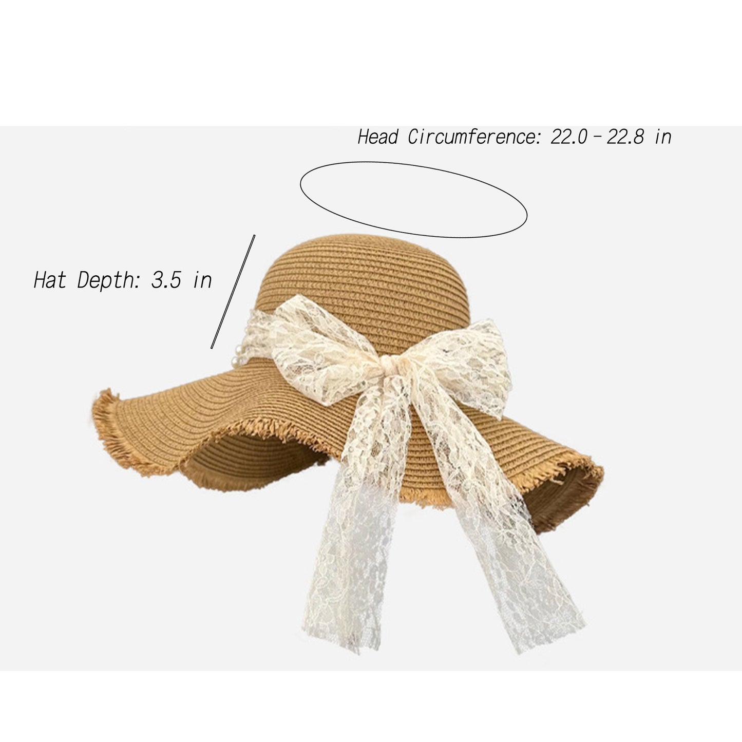 Straw Wide Brim Sun Hat with Lace Bow Detail Elegant Summer Beach Hat