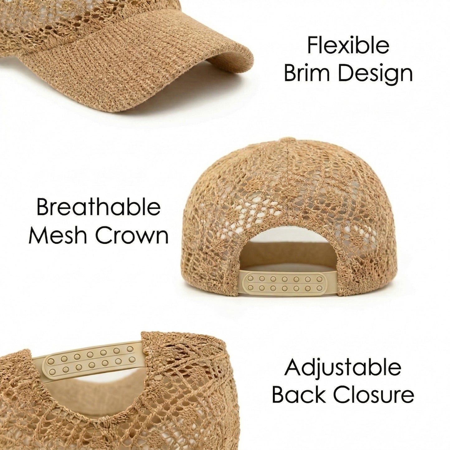 Breathable Crochet Baseball Cap, Adjustable Summer Lightweight Mesh Dad Hat