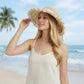 Wide Brim Straw Sun Hat Lace Trim Breathable Floppy Beach Vacation Hat