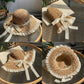 Wide Brim Straw Sun Hat Lace Trim Breathable Floppy Beach Vacation Hat