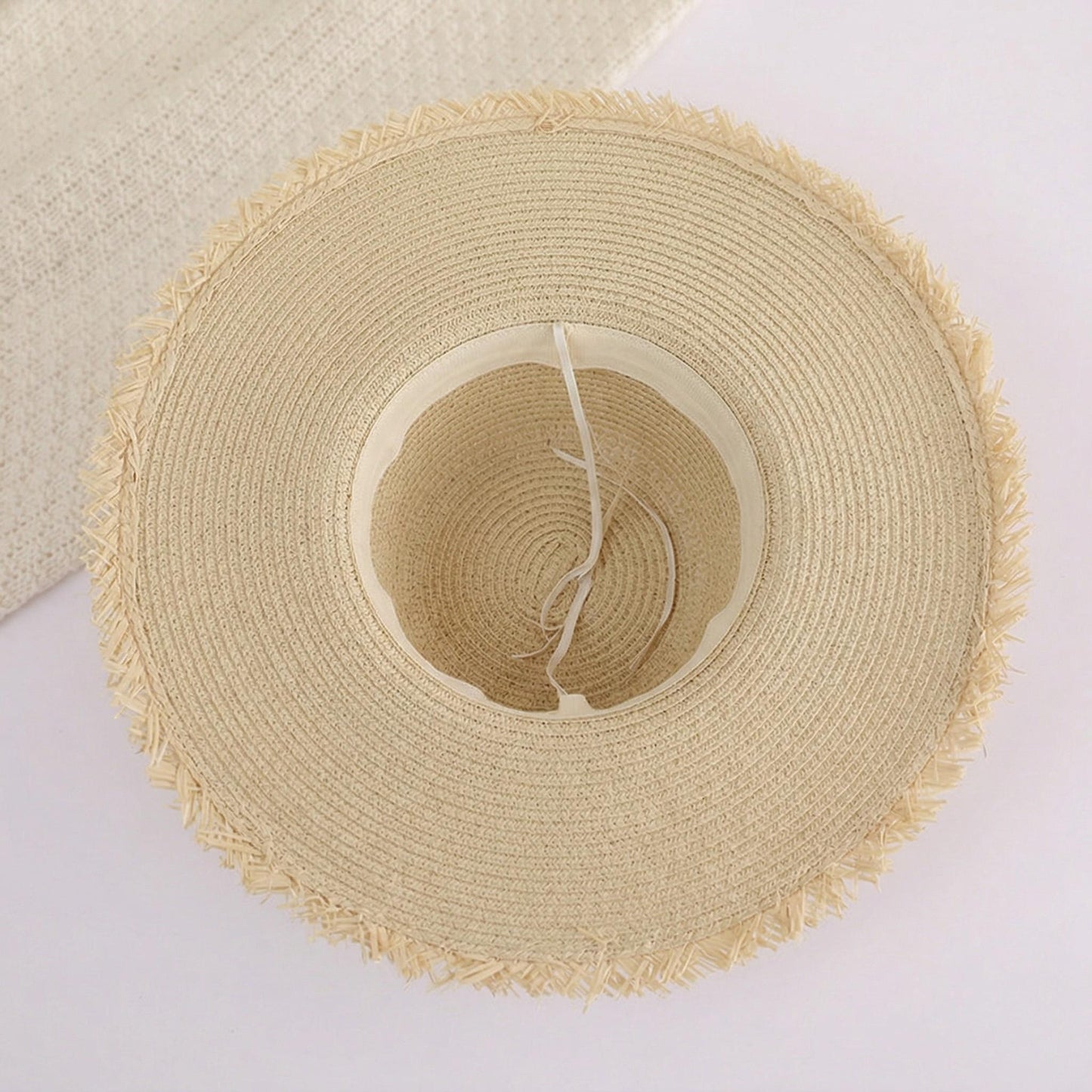 Wide Brim Straw Sun Hat with Lace Tie Breathable Summer Beach Floppy Hat