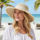 Wide Brim Straw Sun Hat with Lace Tie Breathable Summer Beach Floppy Hat