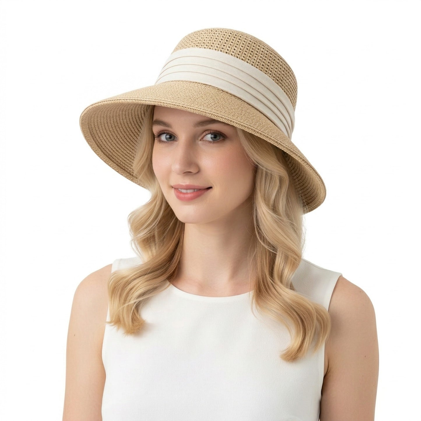 Straw Sun Hat Asymmetric Brim Breathable Lightweight Foldable Summer Hat