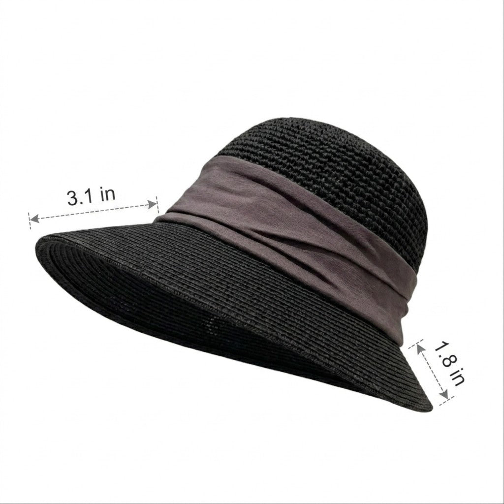 Straw Sun Hat Asymmetric Brim Breathable Lightweight Foldable Summer Hat