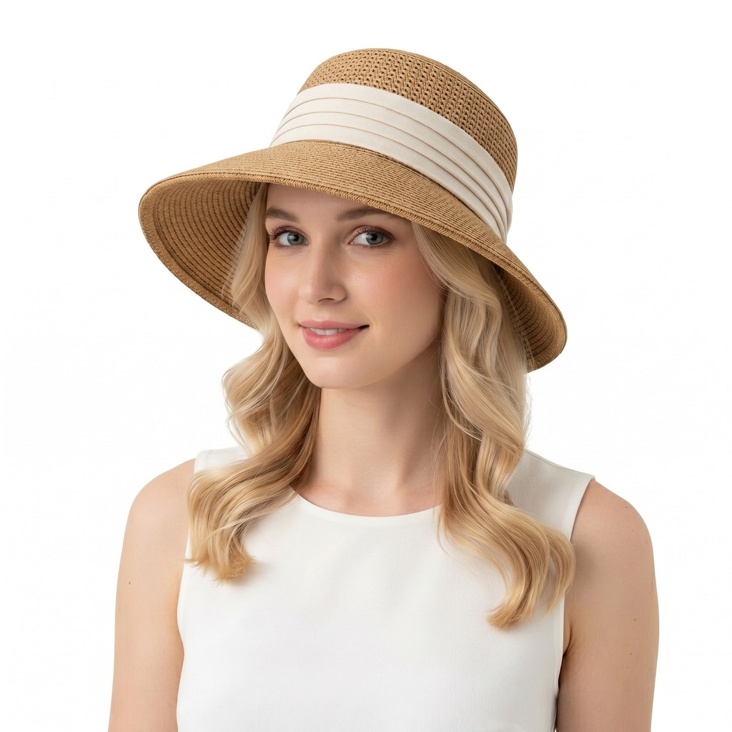 Straw Sun Hat Asymmetric Brim Breathable Lightweight Foldable Summer Hat
