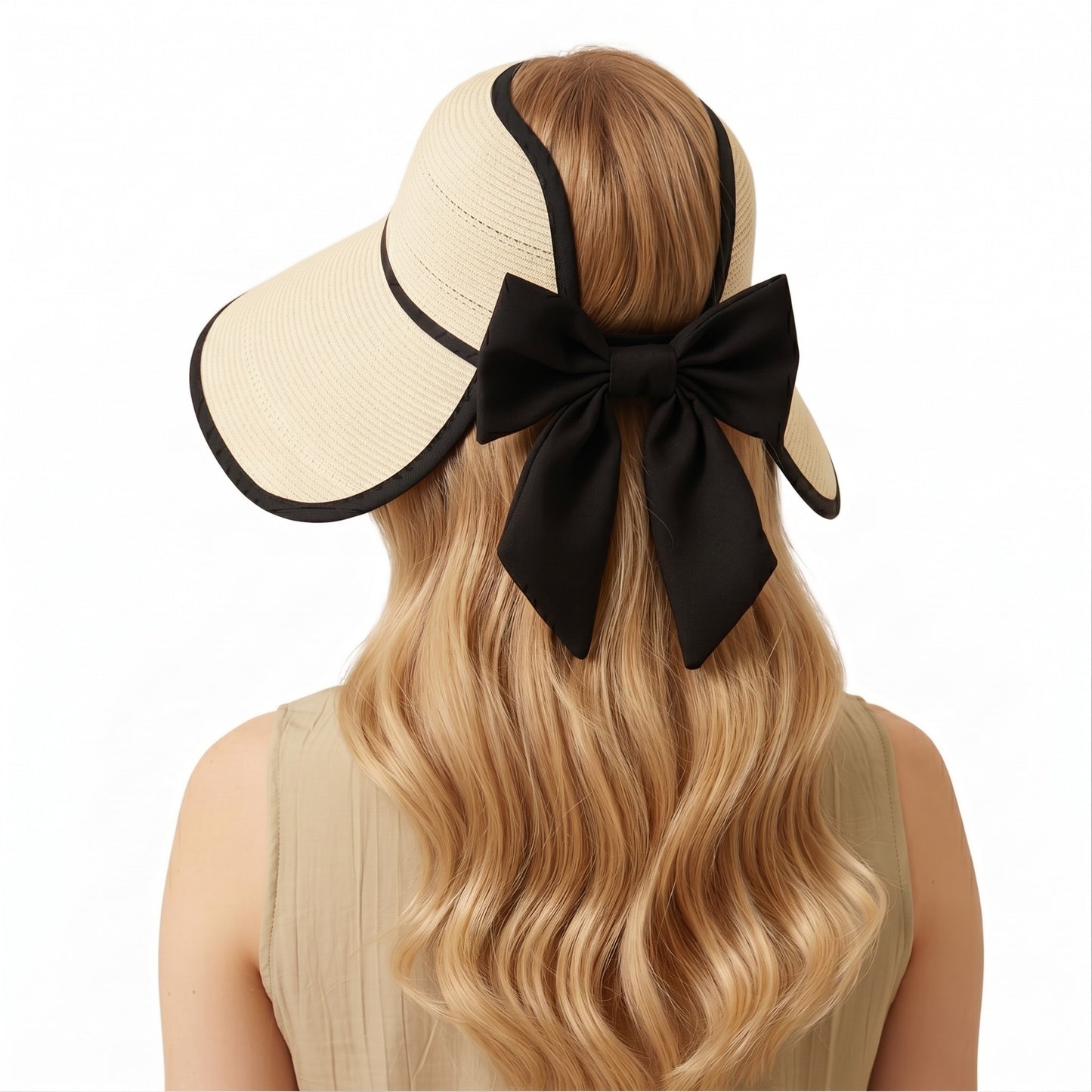Wide Brim Straw Visor Hat Breathable Foldable Summer Sun Hat Beach Vacation Hat