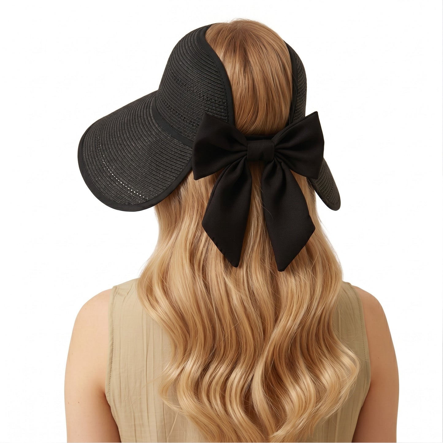 Wide Brim Straw Visor Hat Breathable Foldable Summer Sun Hat Beach Vacation Hat