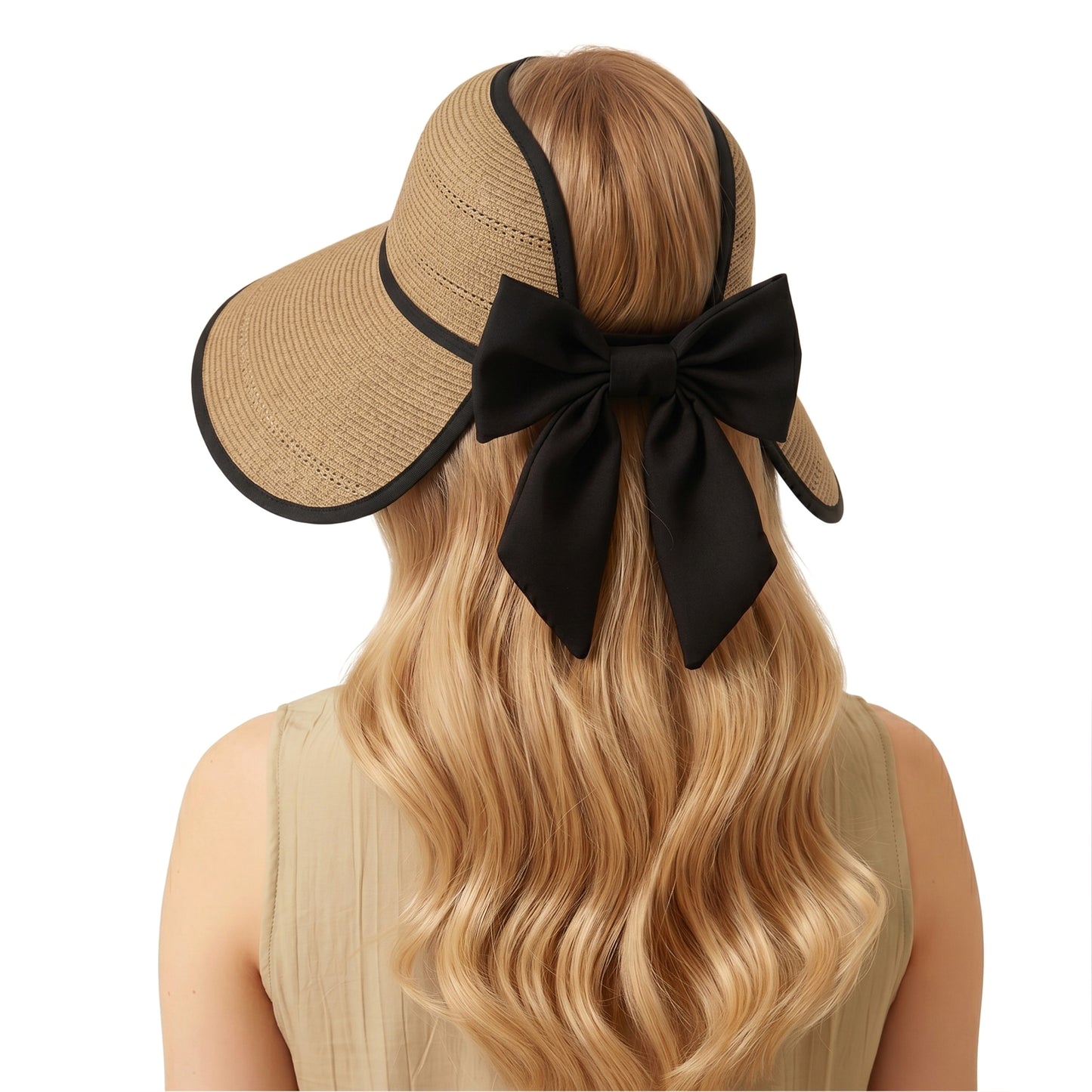 Wide Brim Straw Visor Hat Breathable Foldable Summer Sun Hat Beach Vacation Hat