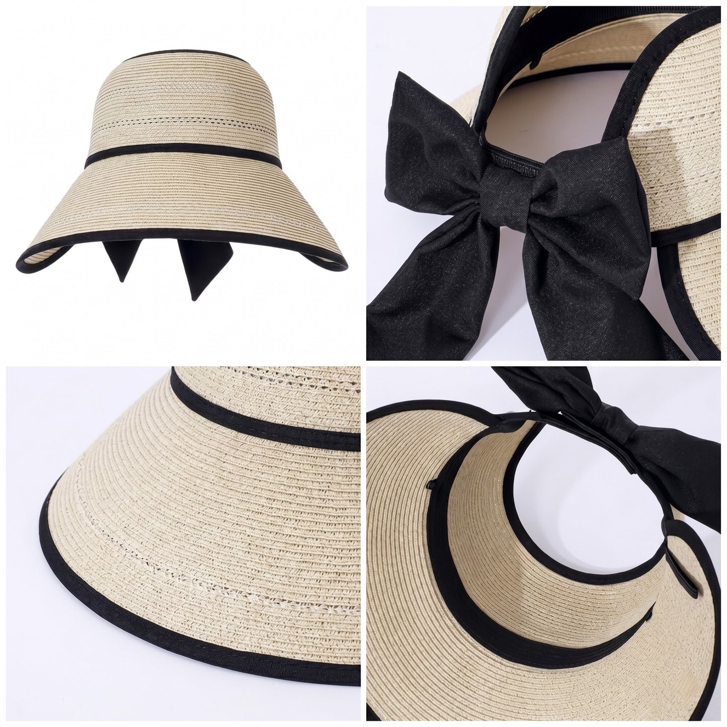 Wide Brim Straw Visor Hat Breathable Foldable Summer Sun Hat Beach Vacation Hat