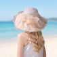 Wide Brim Straw Sun Hat Mesh Trim Elegant Summer Beach Vacation Hat