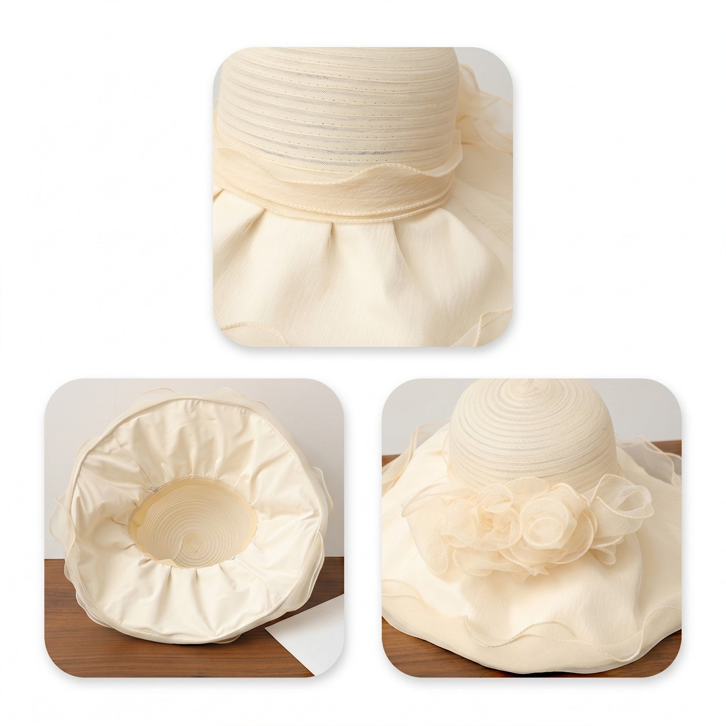 Wide Brim Straw Sun Hat Mesh Trim Elegant Summer Beach Vacation Hat