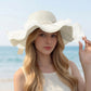 Wide Brim Straw Sun Hat Mesh Trim Elegant Summer Beach Vacation Hat