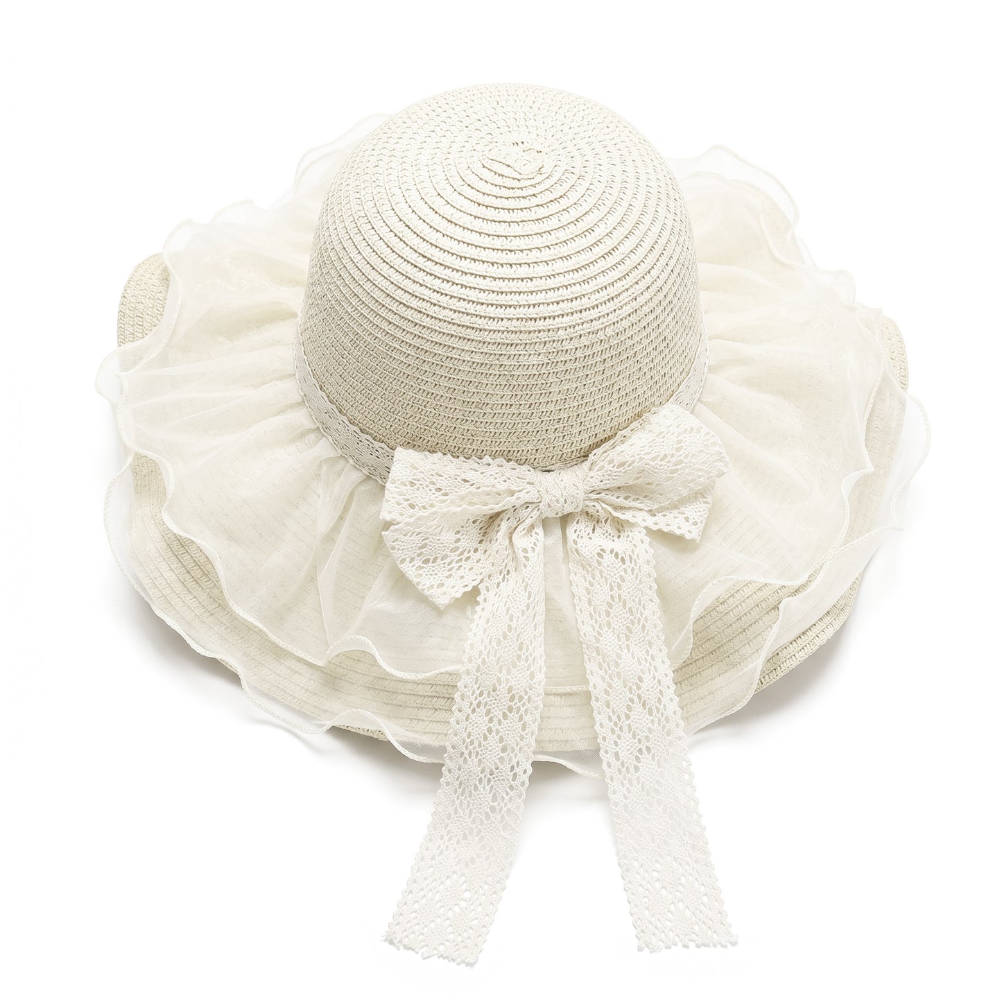 Wide Brim Straw Sun Hat Mesh Trim Elegant Summer Beach Vacation Hat