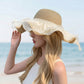 Wide Brim Straw Sun Hat Mesh Trim Elegant Summer Beach Vacation Hat