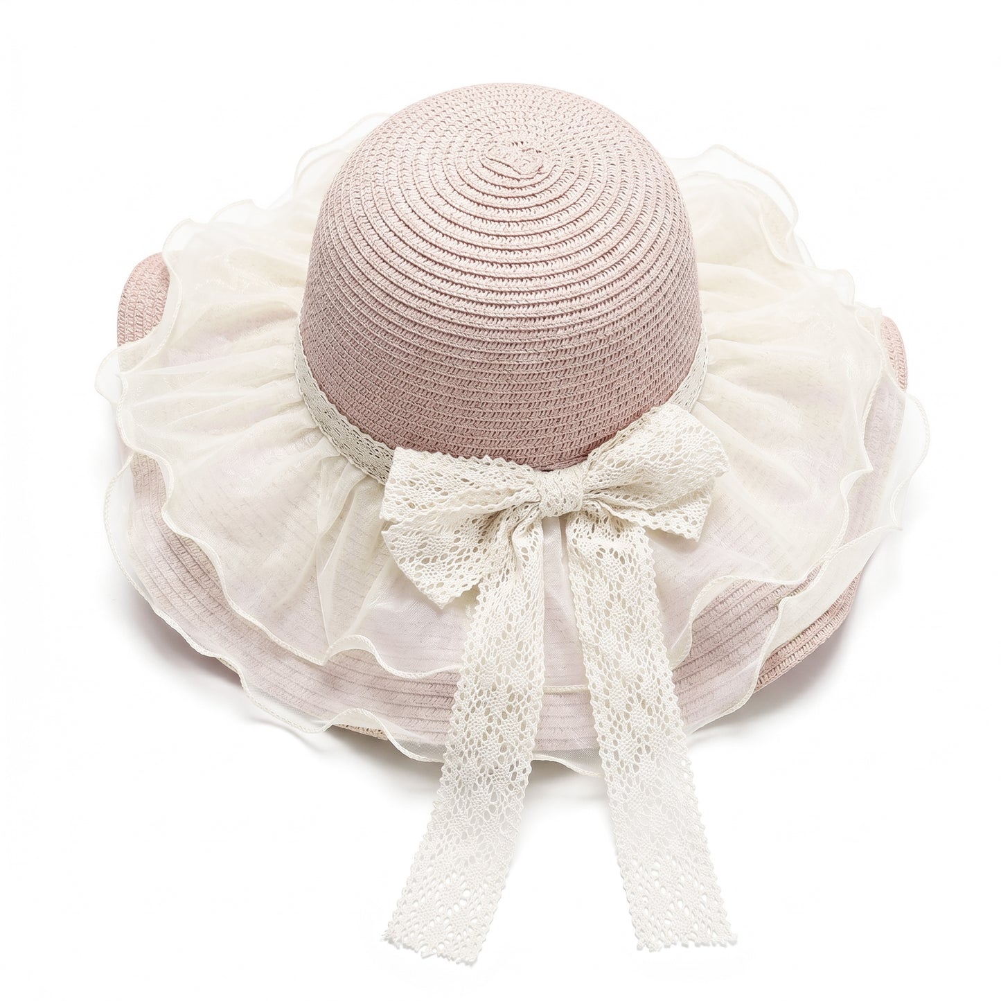 Wide Brim Straw Sun Hat Mesh Trim Elegant Summer Beach Vacation Hat