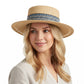 Straw Boater Hat Wide Brim Summer Beach Hat Woven Band Flat Top Sun Hat