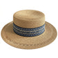 Straw Boater Hat Wide Brim Summer Beach Hat Woven Band Flat Top Sun Hat