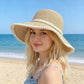 Wide Brim Straw Sun Hat Fabric Trim Beach Vacation UV Protection Summer Hat