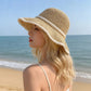 Wide Brim Straw Sun Hat Fabric Trim Beach Vacation UV Protection Summer Hat