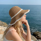Wide Brim Straw Sun Hat Fabric Trim Beach Vacation UV Protection Summer Hat