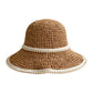 Wide Brim Straw Sun Hat Fabric Trim Beach Vacation UV Protection Summer Hat
