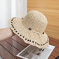 Wide Brim Straw Sun Hat Beaded Trim Handmade Crochet Beach Vacation Hat