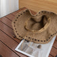Wide Brim Straw Sun Hat Beaded Trim Handmade Crochet Beach Vacation Hat