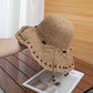 Wide Brim Straw Sun Hat Beaded Trim Handmade Crochet Beach Vacation Hat