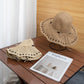Wide Brim Straw Sun Hat Beaded Trim Handmade Crochet Beach Vacation Hat