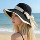 Wide Brim Sun Hat with Bow Lightweight Foldable Beach Vacation Hat