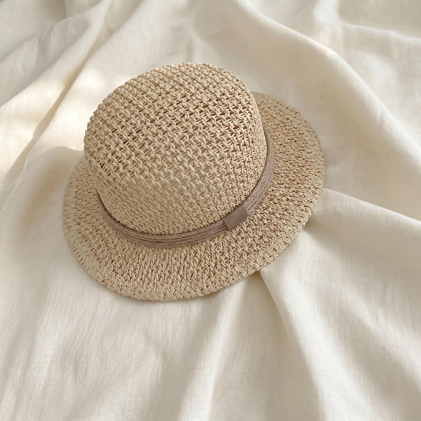 Flat Top Straw Boater Hat Wide Brim Summer Beach Vacation Sun Hat