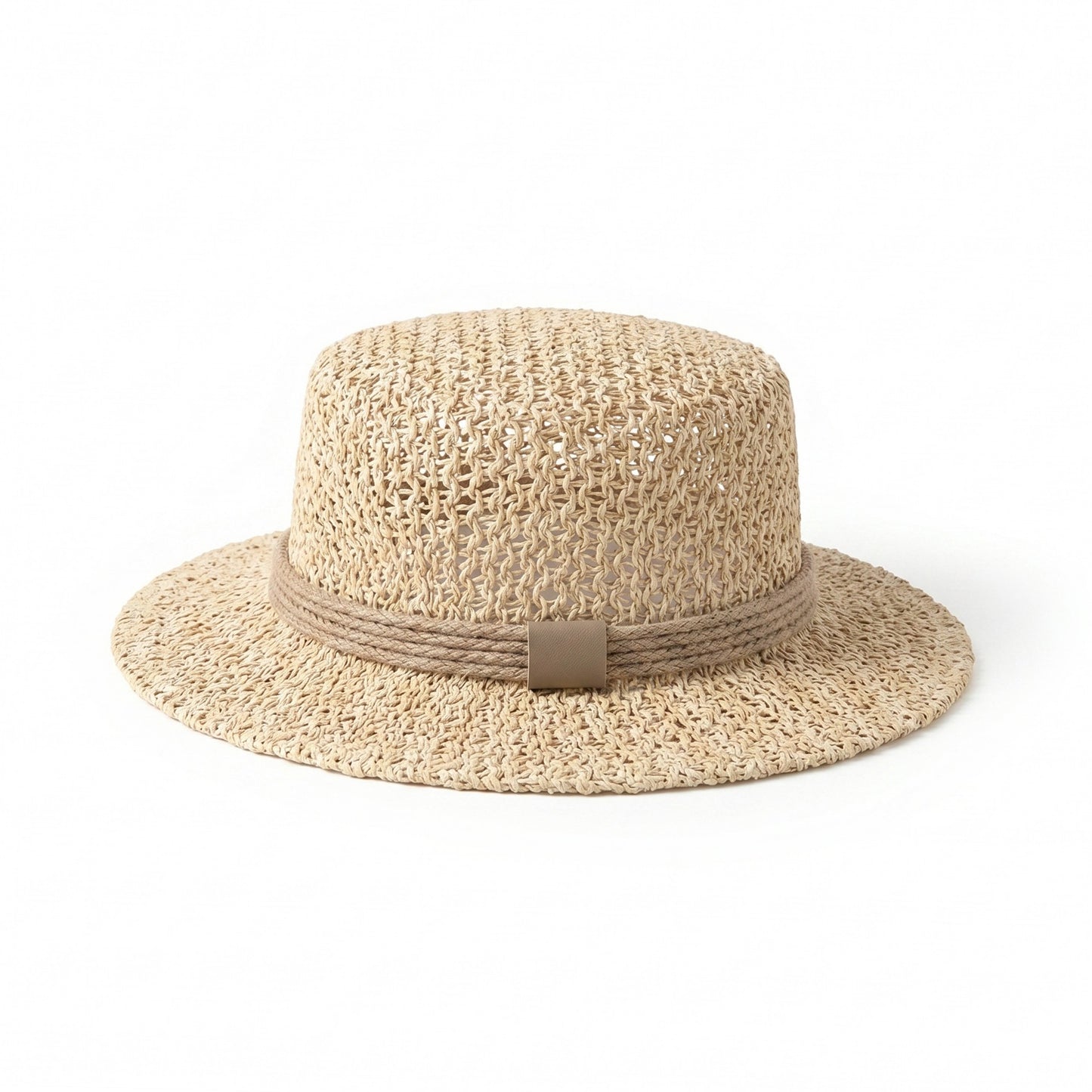 Flat Top Straw Boater Hat Wide Brim Summer Beach Vacation Sun Hat