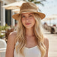 Flat Top Straw Boater Hat Wide Brim Summer Beach Vacation Sun Hat