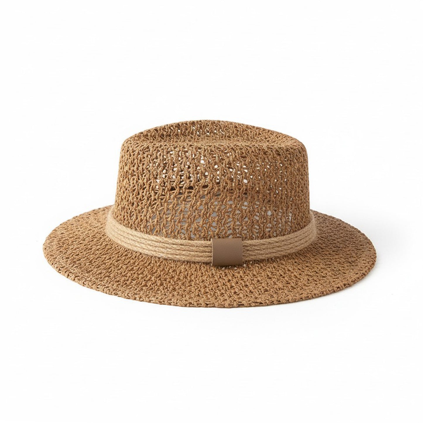 Flat Top Straw Boater Hat Wide Brim Summer Beach Vacation Sun Hat