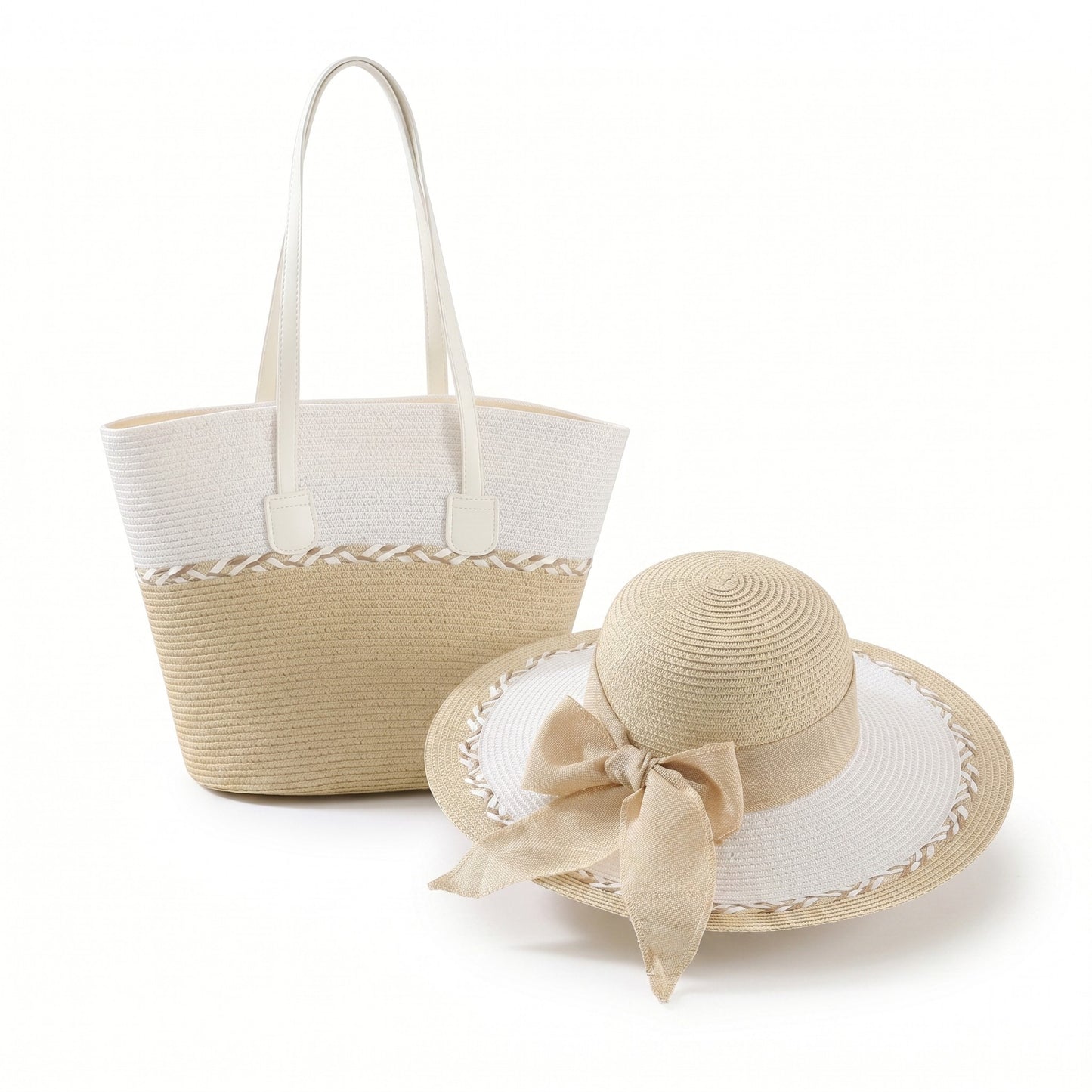 Straw Sun Hat and Tote Bag Set Wide Brim Beach Vacation Summer Matching Set