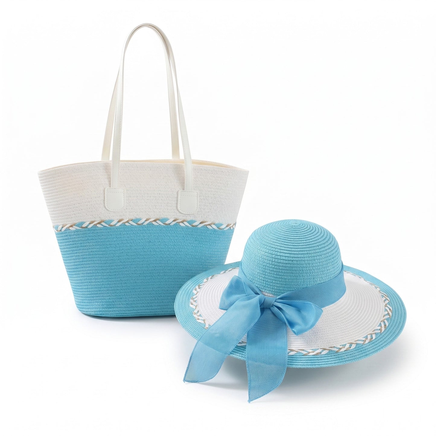 Straw Sun Hat and Tote Bag Set Wide Brim Beach Vacation Summer Matching Set