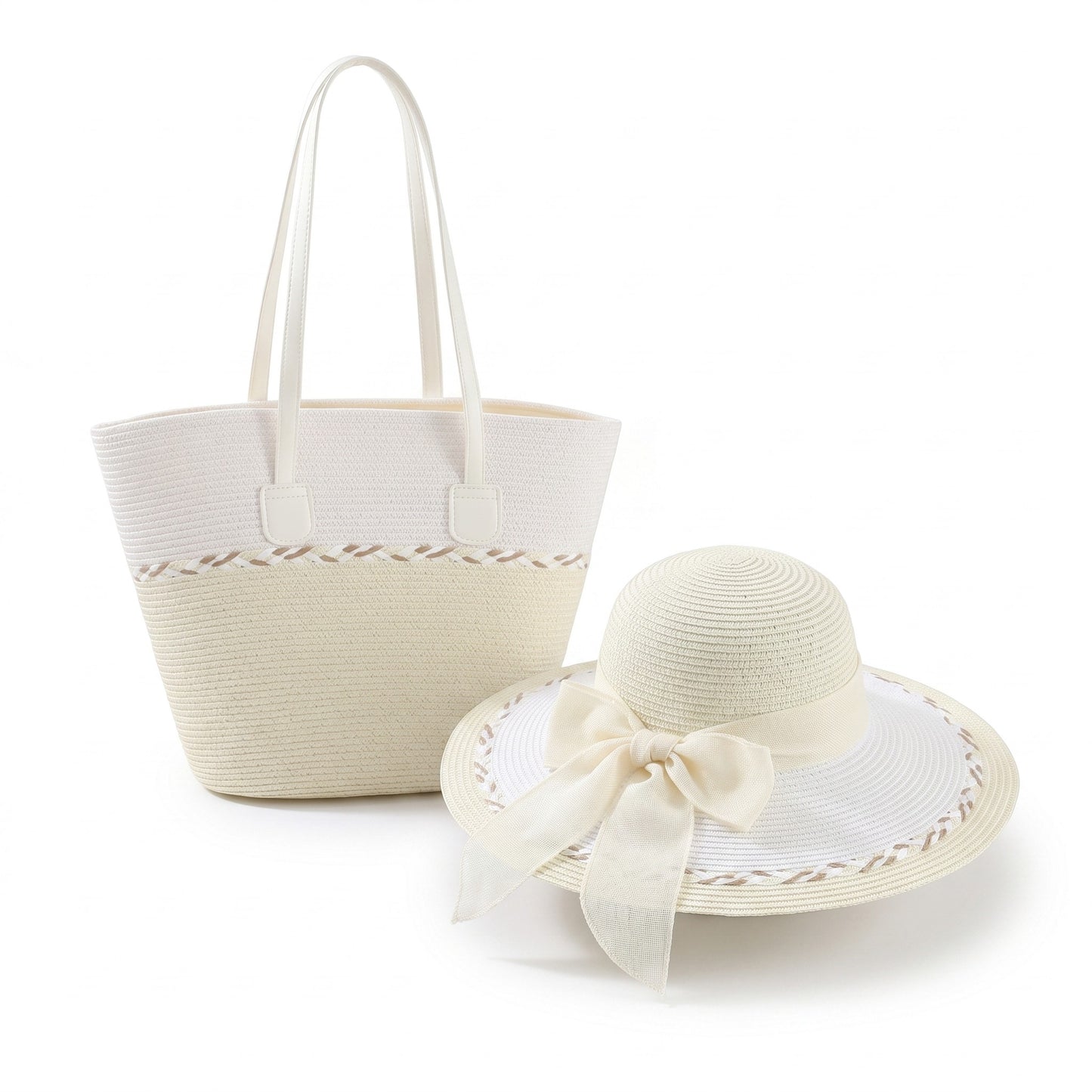 Straw Sun Hat and Tote Bag Set Wide Brim Beach Vacation Summer Matching Set