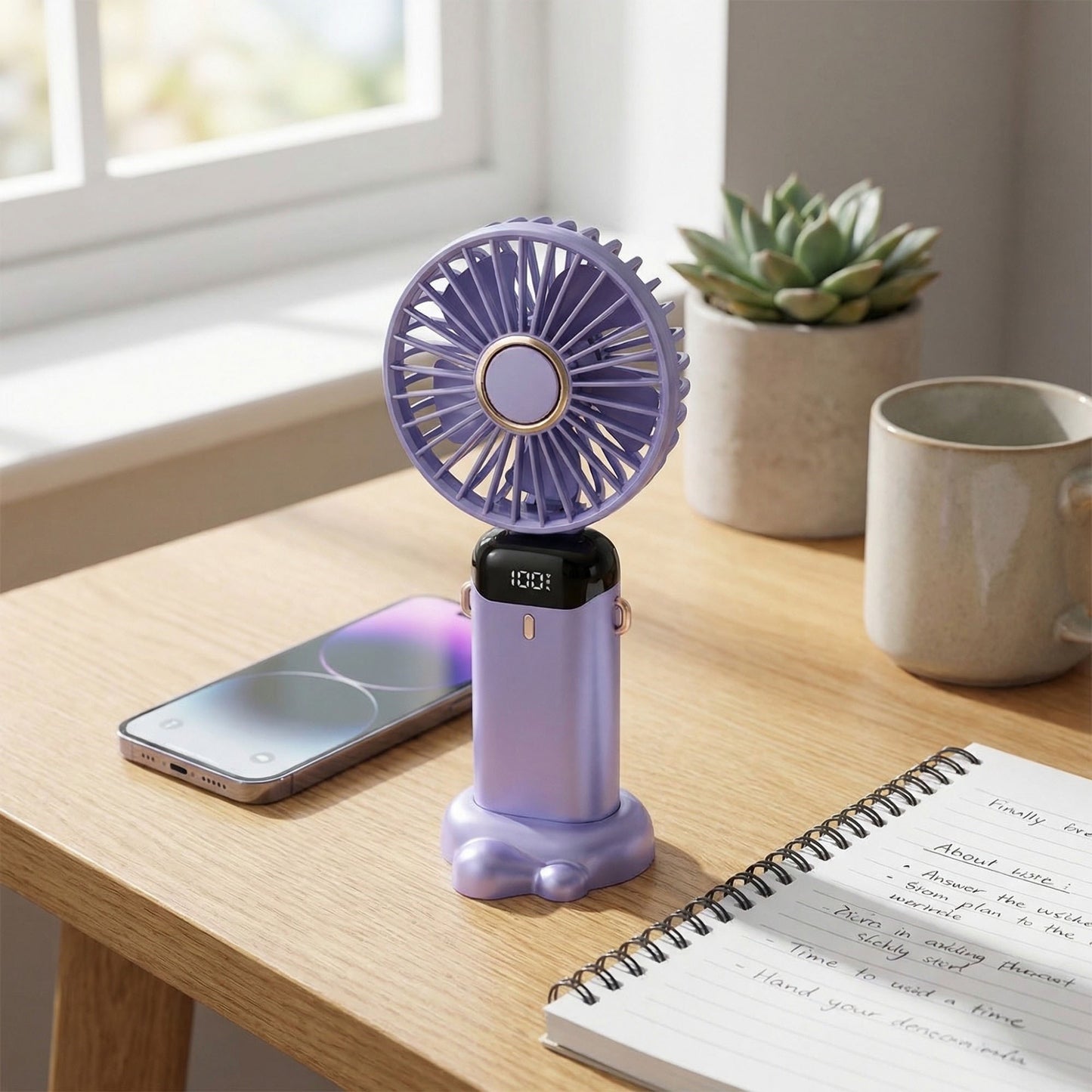 USB Rechargeable Mini Handheld Fan Portable Foldable Desk Fan with Digital Display Cooling Fan