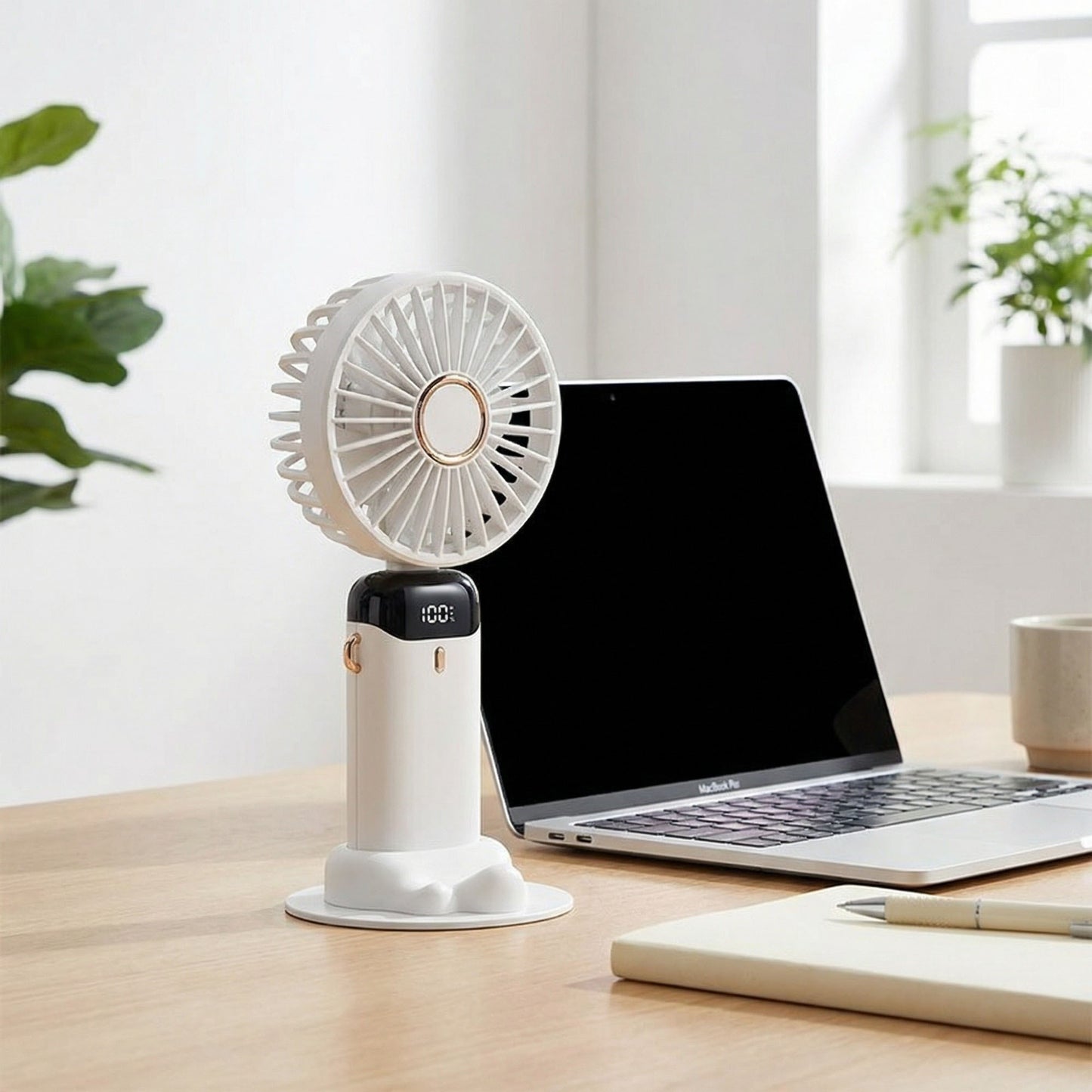 USB Rechargeable Mini Handheld Fan Portable Foldable Desk Fan with Digital Display Cooling Fan