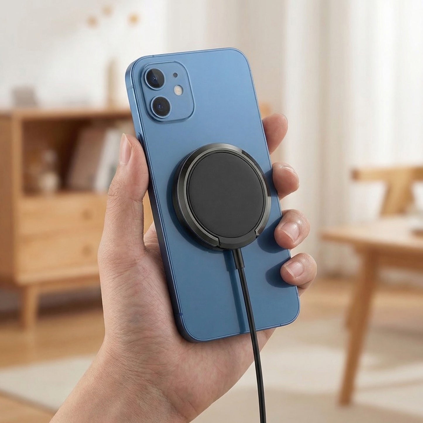 Magnetic Wireless Charger 15W Fast Charging Pad with Phone Stand Ring Grip Compatible