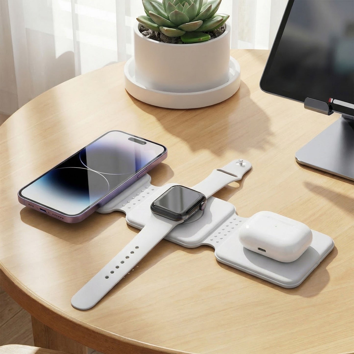 3-in-1 Foldable Magnetic Wireless Charger Stand for Phone Watch Earbuds Fast Charging Station