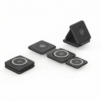 Foldable 3-in-1 Wireless Charging Station Compatible with Qi Enabled Devices