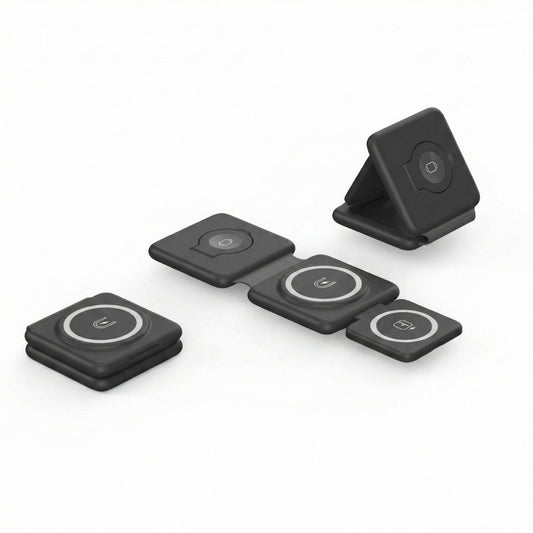 Foldable 3-in-1 Wireless Charging Station Compatible with Qi Enabled Devices