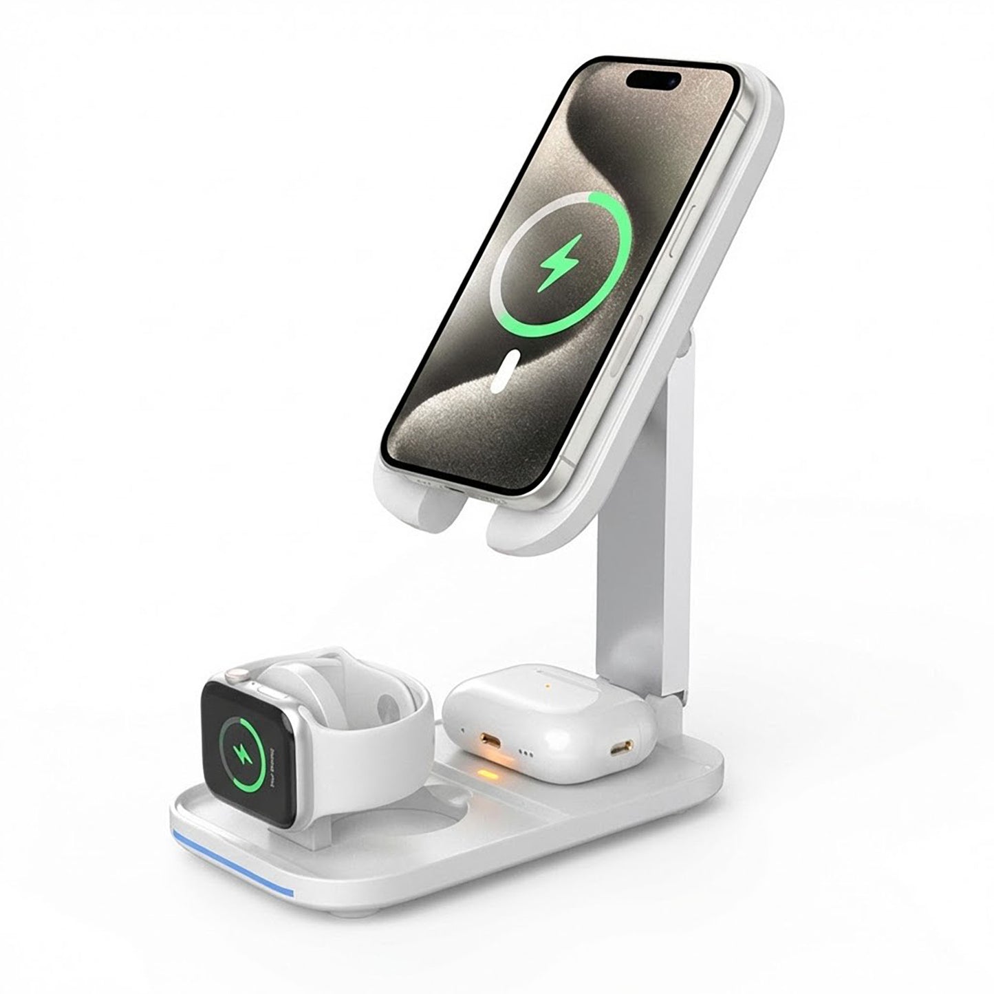 3-in-1 Wireless Charging Stand with Adjustable Phone Holder Compatible with Qi Enabled Devices