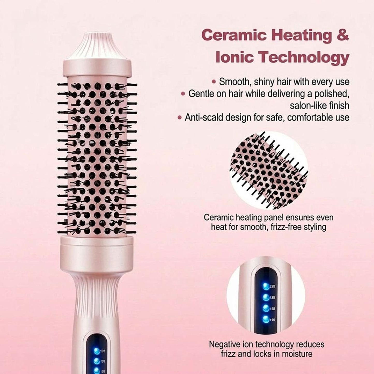 Heated Round Brush Hair Dryer Styler with Multiple Heat Settings and Ceramic Barrel