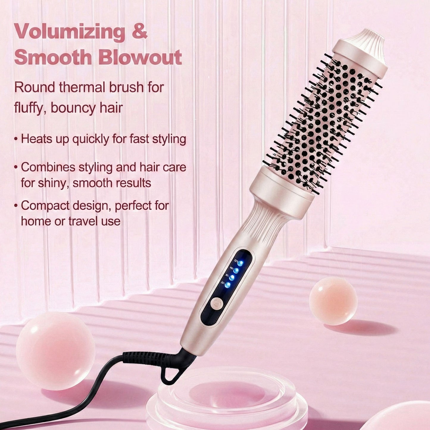 Heated Round Brush Hair Dryer Styler with Multiple Heat Settings and Ceramic Barrel