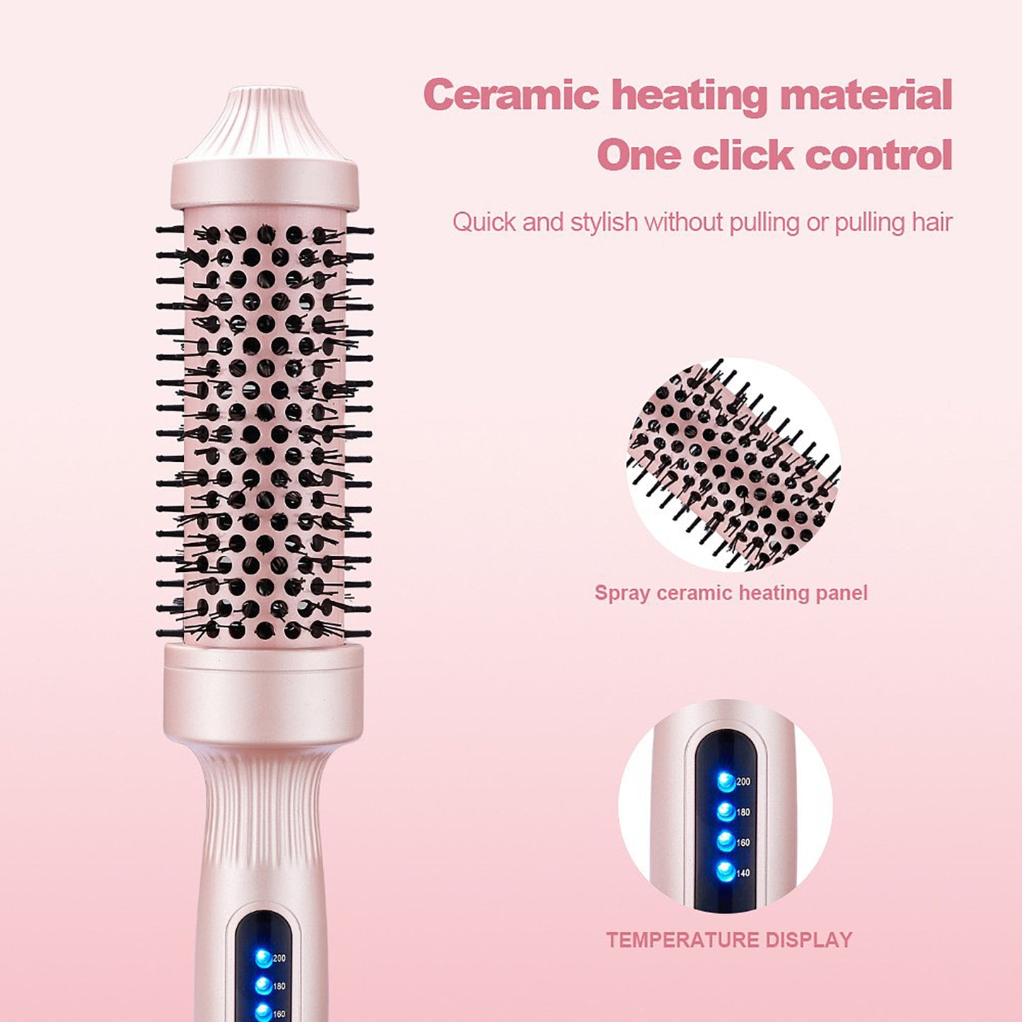 Heated Round Brush Hair Dryer Styler with Multiple Heat Settings and Ceramic Barrel